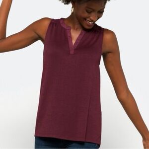 41 Hawthorn Zariah Split Neck Mixed Material Sleeveless Burgundy Top